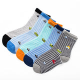 Super Cute! 5 pairs of Cartoon Car Children Socks for ages 3-12 y/o